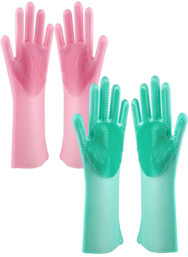 توب هافين قفازات تنظيف سيليكون من توبهافن، لغسل الأطباق، وتنظيف المطبخ، وتنظيف الحمام، وتنظيف السيارة، والعناية بالحيوانات الأليفة، وغسل الأواني للنساء والرجال، قفازات تنظيف متعددة الأغراض قابلة لإعادة الاستخدام (متعددة الألوان، عبوة من قطعتين) - Image 1